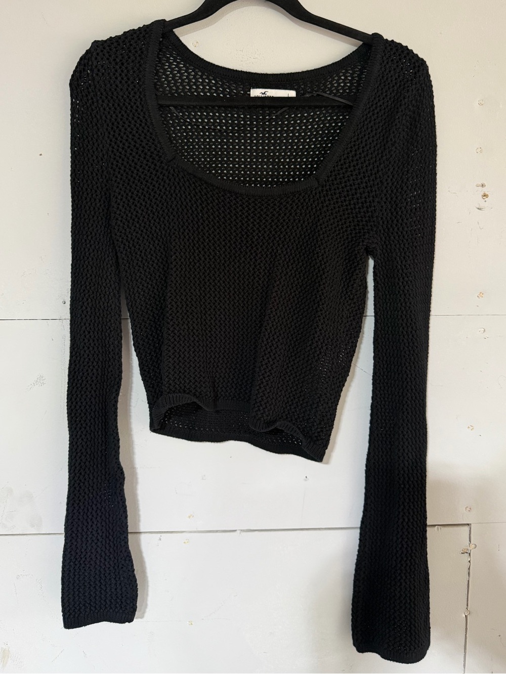 Hollister Bell Sleeve Crop Open Knit Sweater Size L